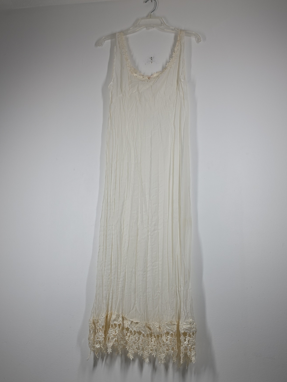 Vintage 90s Alexander Brown Ivory Lace Crinkle Maxi Slip Dress NWT